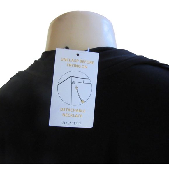 NWT Ellen Tracy Black Top w Detachable Gold Tone Necklace in Size XLarge - Picture 5 of 7